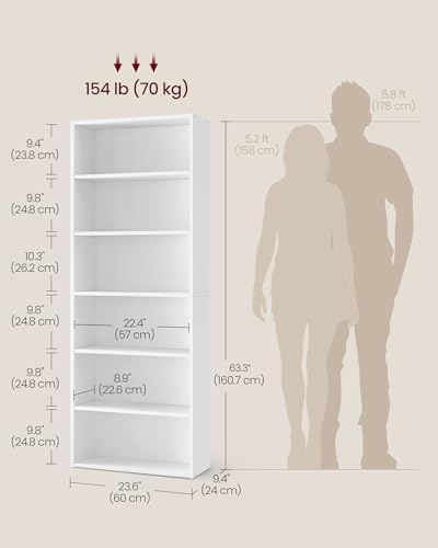 VASAGLE Bookshelf, 23.6 Inches Wide, 6-Tier Open Bookcase with Adjustable Storage Shelves, Floor Standing Unit, Cloud White ULBC166T14 - Image 3