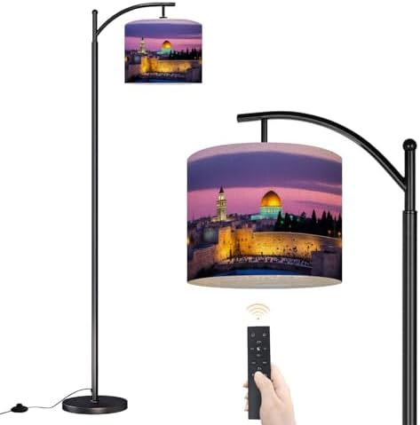 Arc Floor Lamp Old City Jerusalem Dimmable Modern Standing Lamp with Remote Adjustable Drum Shade Footswitch Tall Pole Lamp for Living Room Bedroom by DERUINVAIO