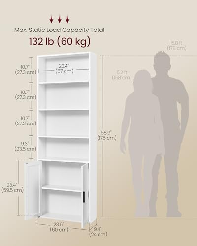 VASAGLE 6-Tier Bookshelf with Doors, 23.6 x 9.4 x 68.9 Inches - Image 2