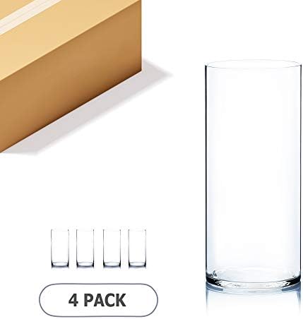 WGV Cylinder Vase Bulk, Width 7", Height 16", Clear Wide Large Diameter Flower Glassware, Floral Container, Planter Terrarium for Wedding Party Event, Home Accent Decor, 4 Pieces by WGVInternational-OpusGlassware