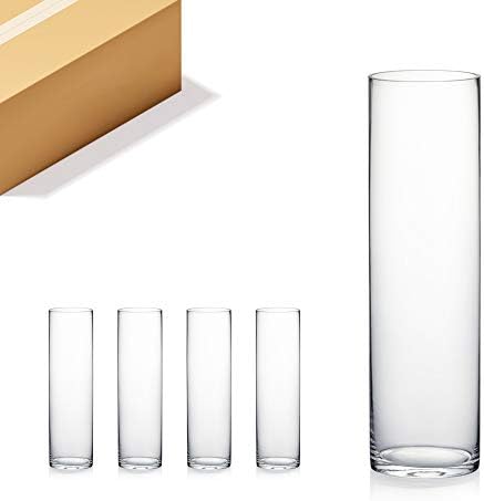 WGV Cylinder Vase Bulk, Width 7", Height 20", Clear Wide Large Diameter Flower Glassware, Floral Container, Planter Terrarium for Wedding Party Event, Home Accent Decor, 4 Pieces by WGVInternational-OpusGlassware