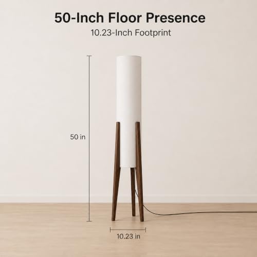Bofea-Farmhouse Floor Lamp for Living Room & Bedroom,Walnut Wood Vintage Standings Lamp with Foot Switch, 3 Color White Fabric Tall Lamp,Decorative Tower Shade Lamp for Hotel Cafe Study - Image 3