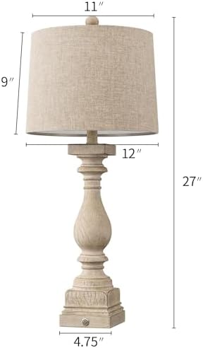BOBOMOMO 27" Farmhouse 3-Way Dimmable Touch Control Table Lamp Set of 2 with USB A &USB C Charging Ports for Bedroom Living Room Vintage Rustic Traditional Nightstand Bedside Lamps (2 Bulbs Included) - Image 3