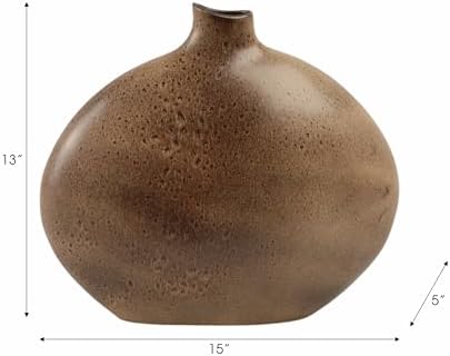 Oval Ceramic Vase for Living Room and Home Decor - Modern Pottery Flower Vase for Tabletop Accent - Sculptural Earthenware Design for Bedroom, Room, House and Office Table Display - 14”, Brown - Image 4