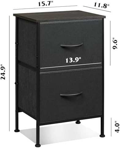 WLIVE Nightstand Set of 2, 2 Drawer Dresser for Bedroom, Small Dresser with 2 Drawers, Bedside Furniture, Night Stand, End Table with Fabric Bins for Bedroom, Dorm, Charcoal Black - Image 3