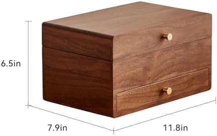 Walnut Wooden Jewelry Box for Women, with Mirror, 3 Layer - Image 5