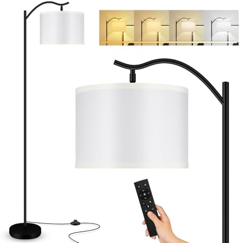 BoostArea Floor Lamp for Living Room,Arc Floor Lamp with Remote Control,Stepless Dimmable Brightness & Colors Temperature 2700k-6500k,Modern Standing Lamp for Bedroom Study Room Office,White by BoostArea
