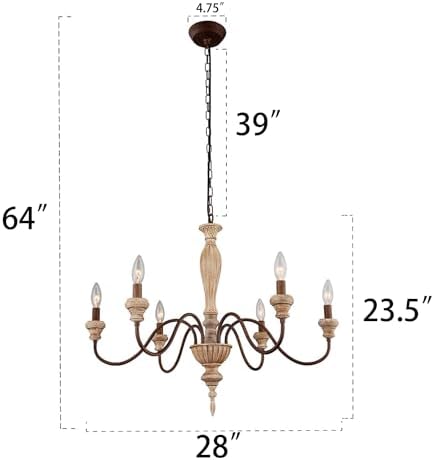 6 Light 28in Farmhouse French Country Chandelier for Dining Room - Image 3