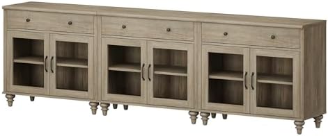 WAMPAT Sideboard Buffet Cabinets with 6 Glass Doors, Large Kitchen Storage Cabinets, Wooden Coffee Bar Tables with Vintage Gourd Leg, Sideboard Credenza Table for Dining Room, Living Room, Wash Grey - Image 6