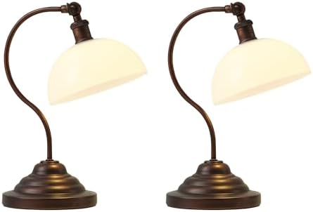 Cordless Table Lamp, Battery Operated Vintage Desk Light, Bronze & White by KARTOOSH