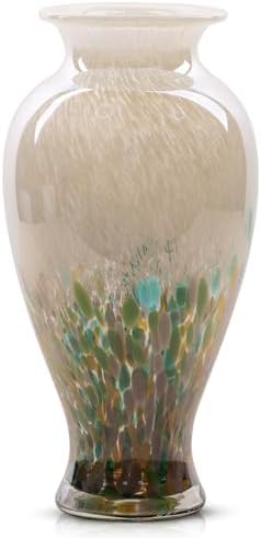 11.8" Tall Glass Vase Beautiful Hand Blown Glass Vase Modern Art Home Decor, Wide Mouth Colorful Vases for Mantle Dining Table Centerpiece, Entryway Living Room Wedding Decoration (Green) by LINYTHER