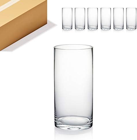WGVI Quality Thick Weighted Clear Cylinder Glass Vases, 4" W x 8" H, Flower Arrangement Floating Candle Holders Wedding Centerpieces Terrarium Planter Floral Storage Container, Bulk Wholesale, 6 Pcs by WGVInternational-OpusGlassware