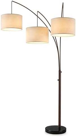 Brightech Trilage Arc Floor Lamp - Large Standing Lamp with 3 Fabric Shades & LED Bulbs for Living Room Over the Sofa, Reading, Multi-Head Traditional Tree Floor Lamp for Bedroom - Oil Rubbed Bronze by Brightech