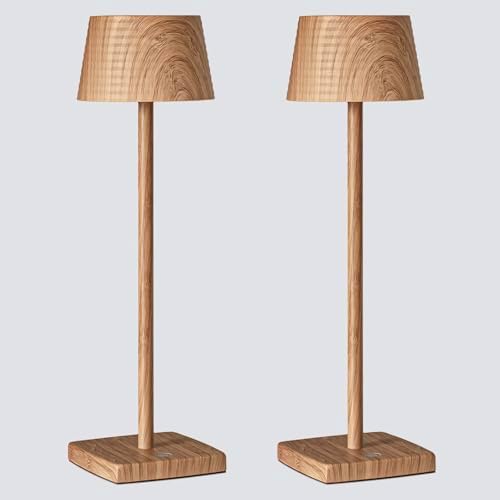 Cordless Rechargeable LED Table Lamp Set of 2, Wood Grain by BarrycaLighting