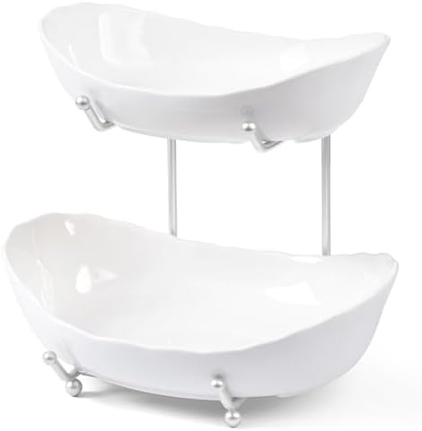 HBlife 2 Tier Fruit Bowl, Ceramic Fruit Basket for Kitchen Counter by HBlife
