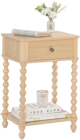 AWASEN Night Stand, Small End Table with Storage for Living Room, Farmhouse Bedside Side Table with Spindle Wood Legs for Bedroom, Office, Natural by AWASEN