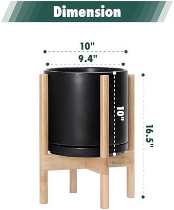 D'vine Dev Ceramic Pot with Natural Wood Stand, Black, 10 in, 55-B-K-2 - Image 3