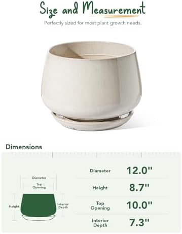 LE TAUCI Ceramic Planter, 12 Inch, Large Plant Pot, Reactive Glaze Beige - Image 6