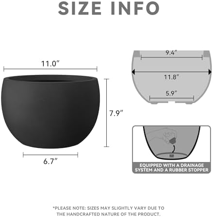 Kante Small Round Bowl Black Concrete Planter 11.8" Dia, Outdoor - Image 2