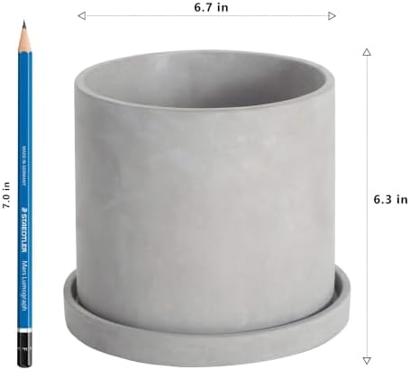 Ekirlin 7 Inch Plant Pot Indoor, Grey Cement Garden Planters with Drain Hole & Saucer Tray, Modern Succulents Containers Flower Pots for Home Decor, Outdoor, Office and Most Plants - Image 4