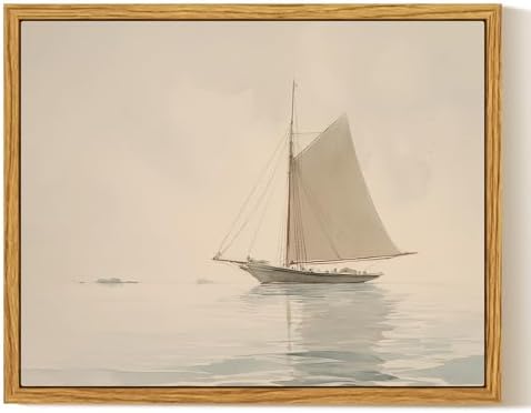 InSimSea Framed Canvas Wall Art, Vintage Sailboat Painting, Rustic Ocean Decor for Living Room Shelf Hallway,10x8in, Beige Tones by InSimSeaArt