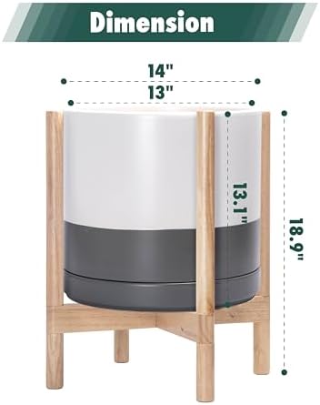D'vine Dev Ceramic Pot with Natural Wood Stand, White/Grey, 14 in, 55-B-R-6 - Image 3