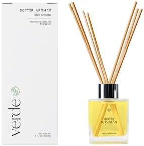 Doctor Aromas Premium Reed Diffuser Diffuser Glass Jar Set Elegant Scent for Home, Room or Bathroom and Fresh Air Scent Lasting Home Fragrance Over 90 Days (Pack of 1, Verde) by DOCTORAROMAS