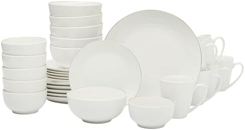 Gibson Home Ogalla 30 Piece Plates, Bowls, & Mugs Dinnerware Set - Service for 6 - White Porcelain W/Gold Band by GibsonHomewares