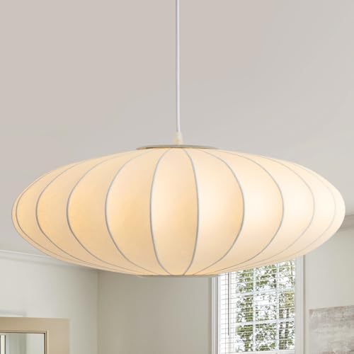 23.6in Lantern Pendant Light Bubble Saucer, White Imitation Silk by Fivemengo