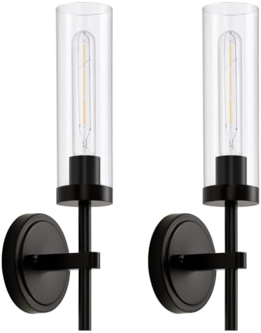 SANTOSTOCK Black Wall Sconces Set of Two, Hardwired Bathroom Vanity Sconces Wall Lighting with Clear Glass Shade, Modern Farmhouse Wall Mount Lights for Mirror Bedroom Living Room Hallway Entryway by SANTOSTOCK