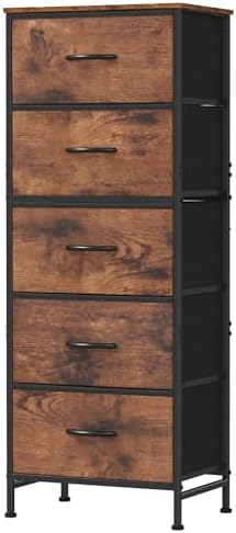 DUMOS Nightstand with 5 Fabric Drawers, Skinny Dresser by DumosLifestyle