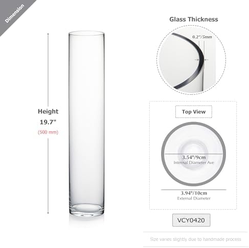 WGVI Quality Thick Weighted Tall Clear Cylinder Glass Vases, 4" W x 20" H, Flower Arrangement Floating Candle Holders Wedding Centerpieces Event Floral Container Tabletop Display Décor, 1 Piece - Image 2