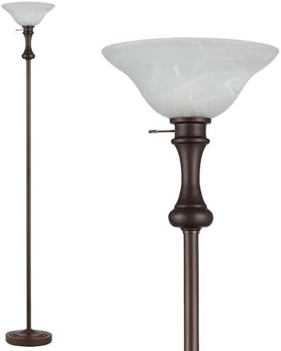 Torchiere Brown Floor Lamp for Living Room with Glass Shade-71IN by Leasgy
