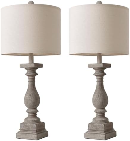 BOBOMOMO 27" Farmhouse Table Lamps with USB-A +C Ports, Vintage Rustic Lamps for Living Room, Linen Shade, Retro Side Table Lamps Set of 2 for Living Room,Bedroom,Night Stands (Blubs not Included) - Image 5