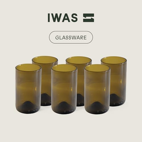 IWAS Upcycled Olive Drinking Glasses | 350 ML | 12 OZ | Set of 6 | Sustainable Water Glasses | Environmentally Friendly Dark Brown Glasses For Home - Image 6