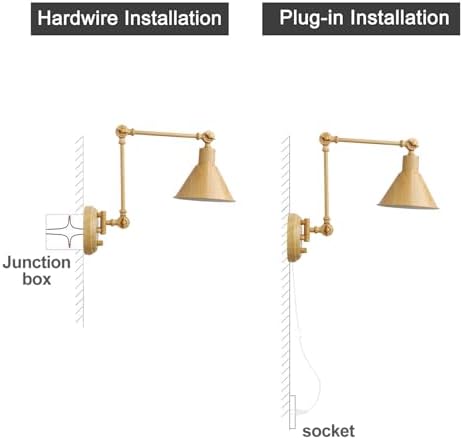 TRLIFE Wall Sconce Plug in, Dimmable Wall Sconce with Switch Swing Arm Wall Lights Plug in Wall Light Wall Sconces Lighting with 6FT Plug in Cord, E26 Base(1 Pack, Oak Color) - Image 6