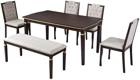 LUMISOL 60" Dining Table with Bench and 4 Chairs, Espresso - Image 7