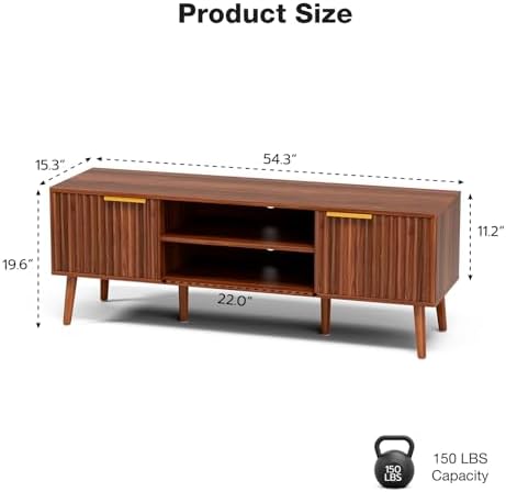 LCRBOL TV Stand with Fluted Doors for TVs up to 65", Mid-Century, Walnut - Image 2