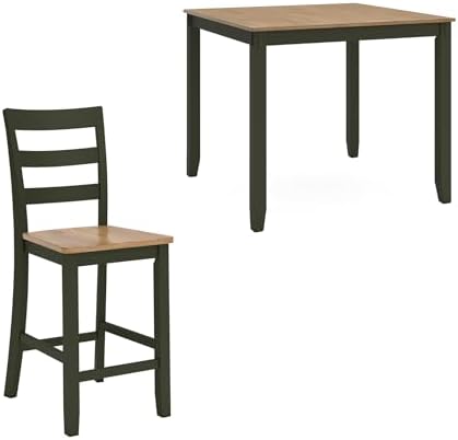 Signature Design by Ashley Gesthaven Counter Height Dining Set, 5-Piece Bar Table and Chairs Set with Butcher Block Top, Casual Green and Light Natural Mango Wood by Unknown