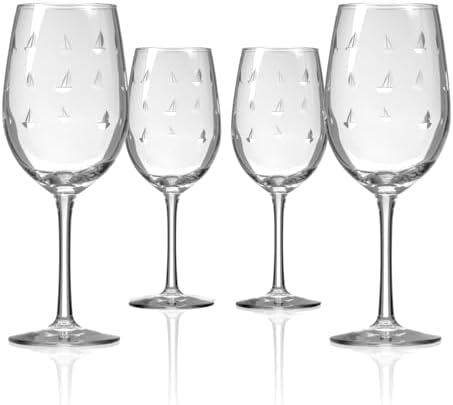 Rolf Glass Sailing White Wine Glass | 12 ounce Stemmed Wine Glasses | Set of 4 | Lead-Free and Diamond-Wheel-Engraved Glass | Made in the USA by RolfGlass