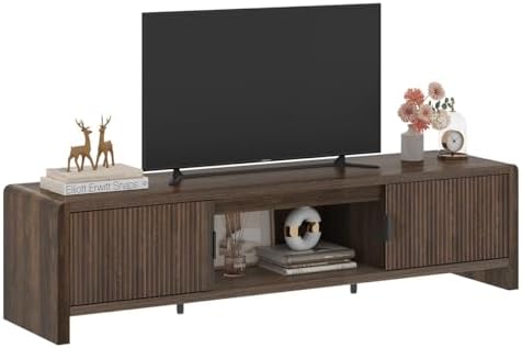 FATORRI TV Stand for 75/65/55 Inch TVs, Mid Century Modern Entertainment Center with Storage, Wood Waveform Fluted-Door Television Media Console for Living Room, Bedroom (63 Inch W, Dark Walnut) by FATORRI