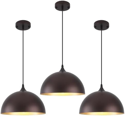 Farmhouse Pendant Light 12 Inch, Modern Pendant Lights Kitchen Island, Adjustable Height Dome Pendant Lights Fixtures for Dining Room Barn,Oil Rubbed Bronze Finish, 3 Pack by PINDODO