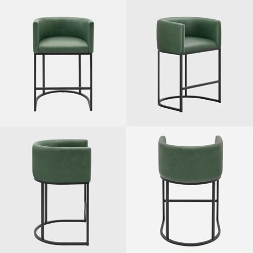 Counter Height Bar Stools for Kitchen Island, Modern Counter Stools for Dining Room, 24 Inch Seat Height Barstools with Metal Legs, Faux Leather Bar Stool with Back Footrest, Green - Image 7