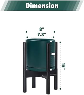 D'vine Dev Ceramic Pot with Ebony Wood Stand, Teal, 8 in, 55-B-M-4 - Image 3