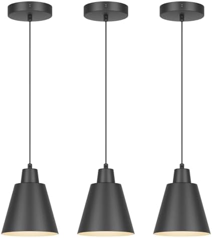 Black Pendant Light Kitchen Island, Hanging Kitchen Lights, 3-Pack by Aoceley
