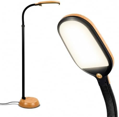 Brightech Litespan - LED Floor Reading Lamp, Modern Wooden Style, Adjustable Gooseneck, 850-950 Lumens, 12W, 3-Year Warranty by Brightech
