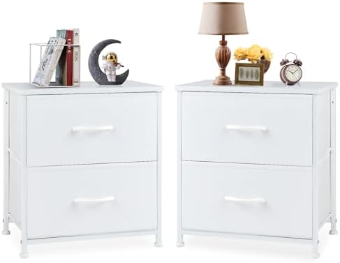 DUMOS Nightstand Set of 2, Small Dresser with 2 Fabric Drawers, End Table by DumosLifestyle