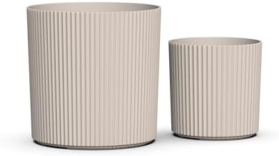 Mayne Haven 10in & 14in Round Fluted Modern Planter Set, Chai, 2-Pack - Image 2