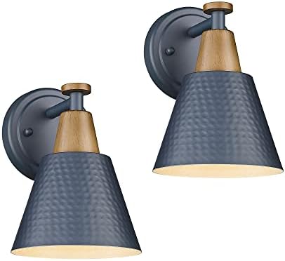 FEMILA Modern Wall Sconces Set of 2, 1-Light Wall Lighting Bathroom Sconces Single Vanity Light, Hammered Metal Shade, Dark Blue,4FG59B-2 Blue by FEMILA