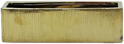 WGVI Long Rectangle Ceramic Planter Vase in Gold Etched 14" x 4" x 4"H, Rectangular Box Block Terrarium Pot, Flower Arrangement, Tabletop Centerpiece, Home Décor, Storage Container, 1 Pc. by WGVInternational-OpusGlassware
